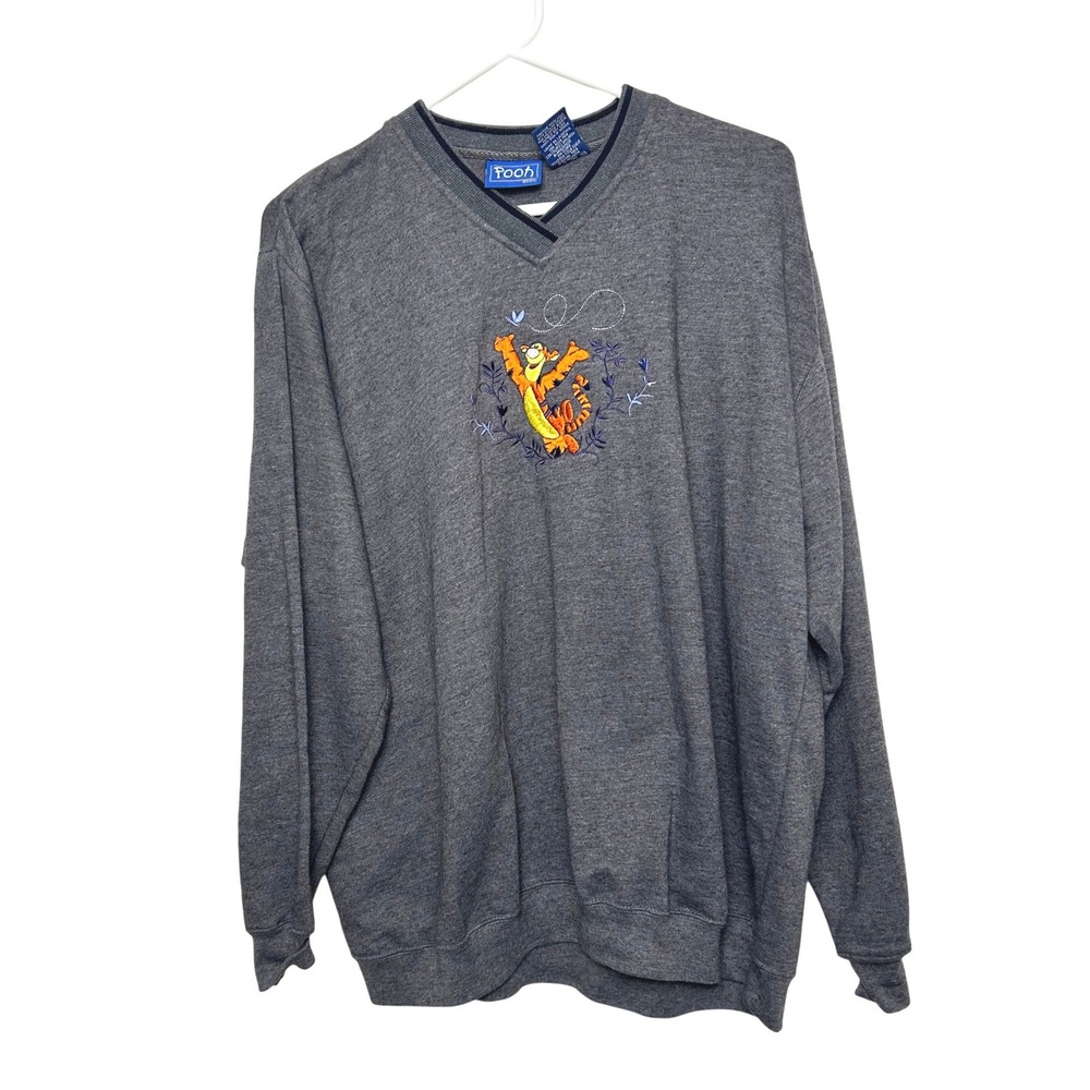 VTG 90's Winnie The Pooh Sweatshirt XL‎ Tigger Disney Character Embroidery Gray
